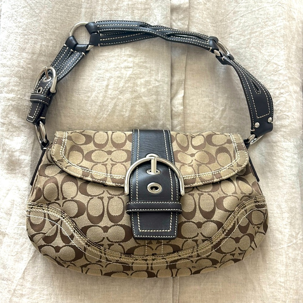 COPY - Coach brown & beige canvas/leather/fabric buckle bag